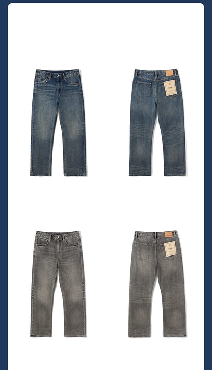 SIMWOOD High Standard 2026 Spring New 13oz Cotton Hemp Washed Vintage Jeans for Men,Classic Retro Casual Denim Trousers