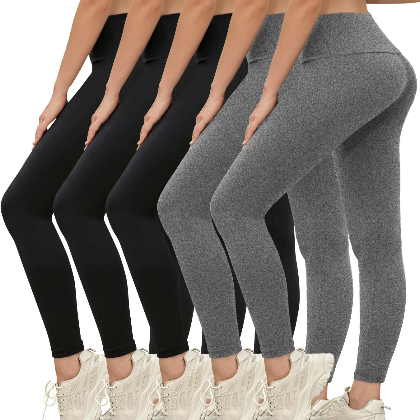 5-Pack of Women's High-Waisted Workout Leggings (various sizes and colours available) Habicare