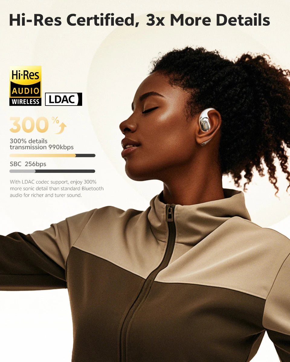 QCY Crossky R70 Wireless Headphones - Hi-Res Open-Ear Bluetooth 6.0 Earhooks with Bass Boost