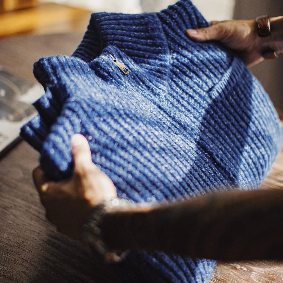 MADEN Blue High-Neck Zip Cardigan