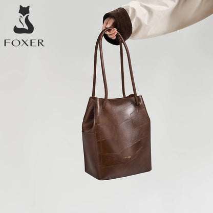 FOXER 2026 Spring New Tote Bag for Women Soft PVC Leather Daily Commute Shoulder Bag Vintage Casual Female Work Handbag