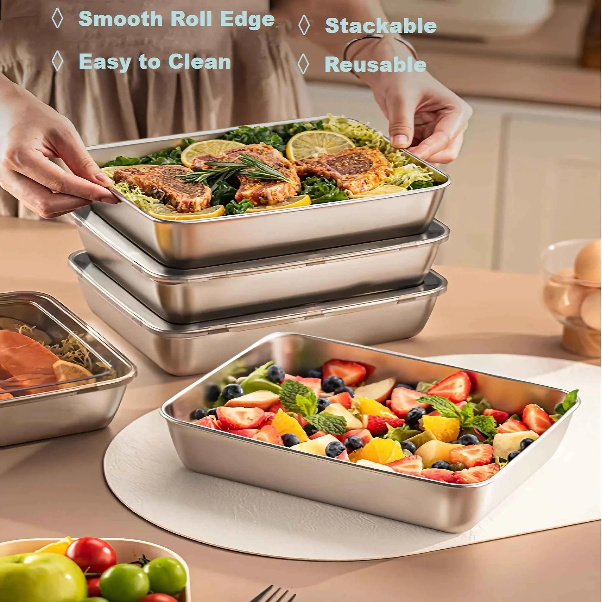 3pcs Stainless Steel Food Containers & Lunch Box, Leakproof Stackable Clear Lids, Kitchen Items and Accessories for Camping