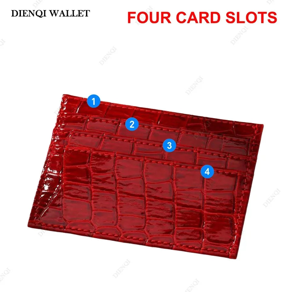 Women's Crocodile Pattern Credit Card Holder Slim Thin Red Minimalist Ladies Wallets with Coin Pocket Bank Cardholder for Women