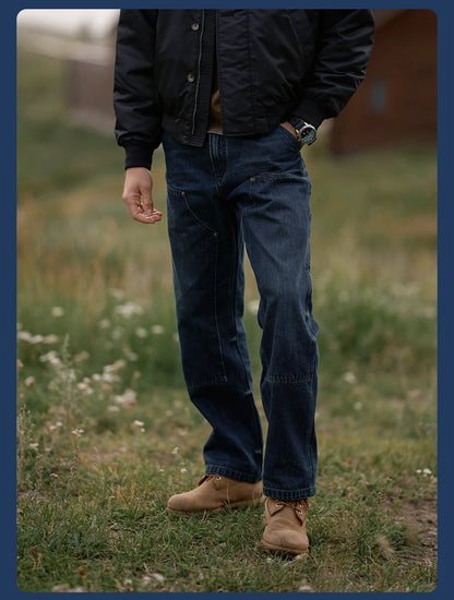 SIMWOOD High Standard 2026 Autumn Winter New 13.5oz Heavyweight Vintage Wash Carpenter Jeans Men Cargo Denim Pants