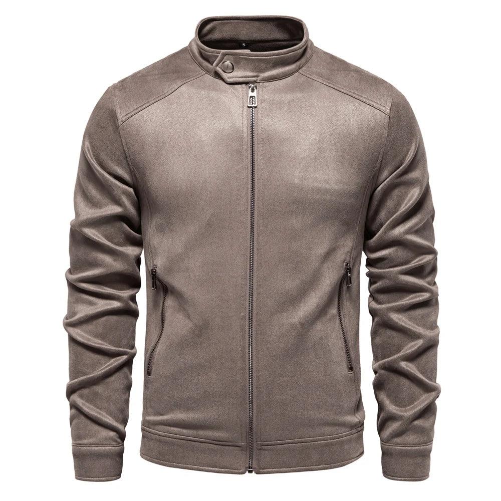 AIOPESON Men's Stand Collar Zip Suede Jackets - ShopHub