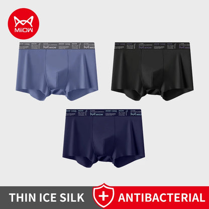 MiiOW Ice Silk Men Underwear - 3Pcs Breathable Ultra-thin Antibacterial Boxers for Ultimate Comfort