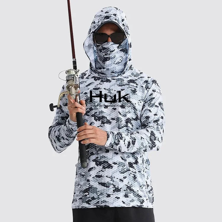 Men's Fishing Hoodie with UV Protection - Grey and White Camiseta De Pesca Top