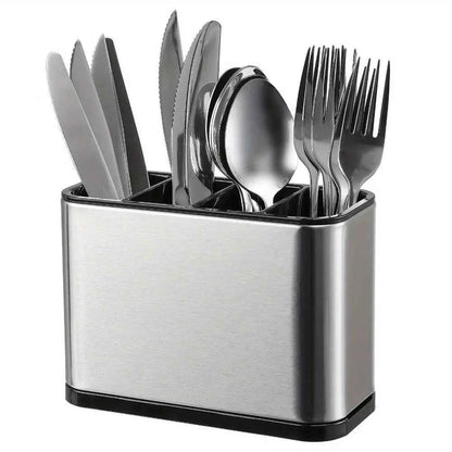 1Pc Stainless Steel Cutlery Holder with 4 Compartments, Rustproof Organizer for Kitchen Counter, Large Capacity Utensil Storage