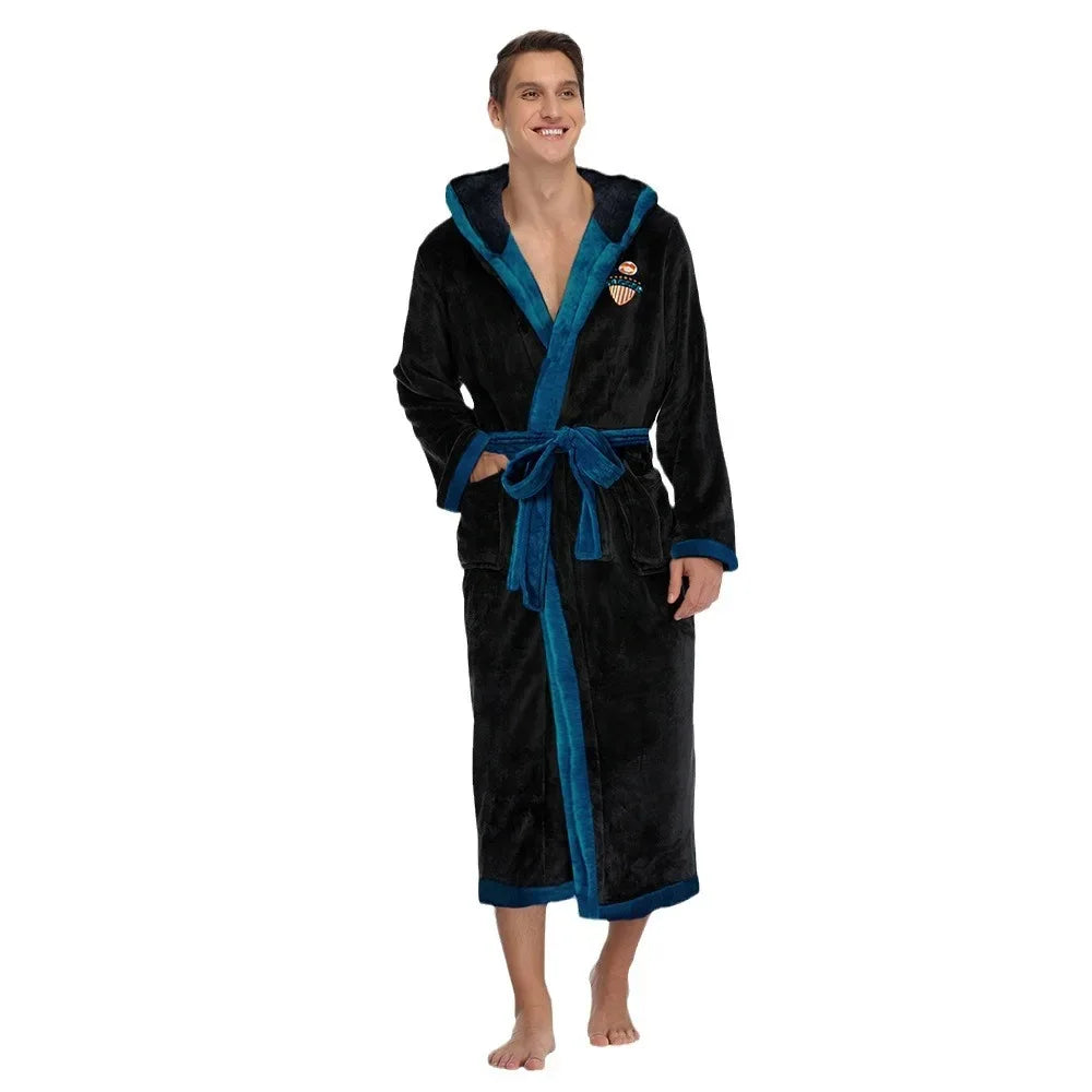 Men's Long Coral Fleece Hooded Robe - ShopHub