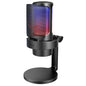 FIFINE USB microphone for recording and streaming, featuring a sleek black design and adjustable stand.