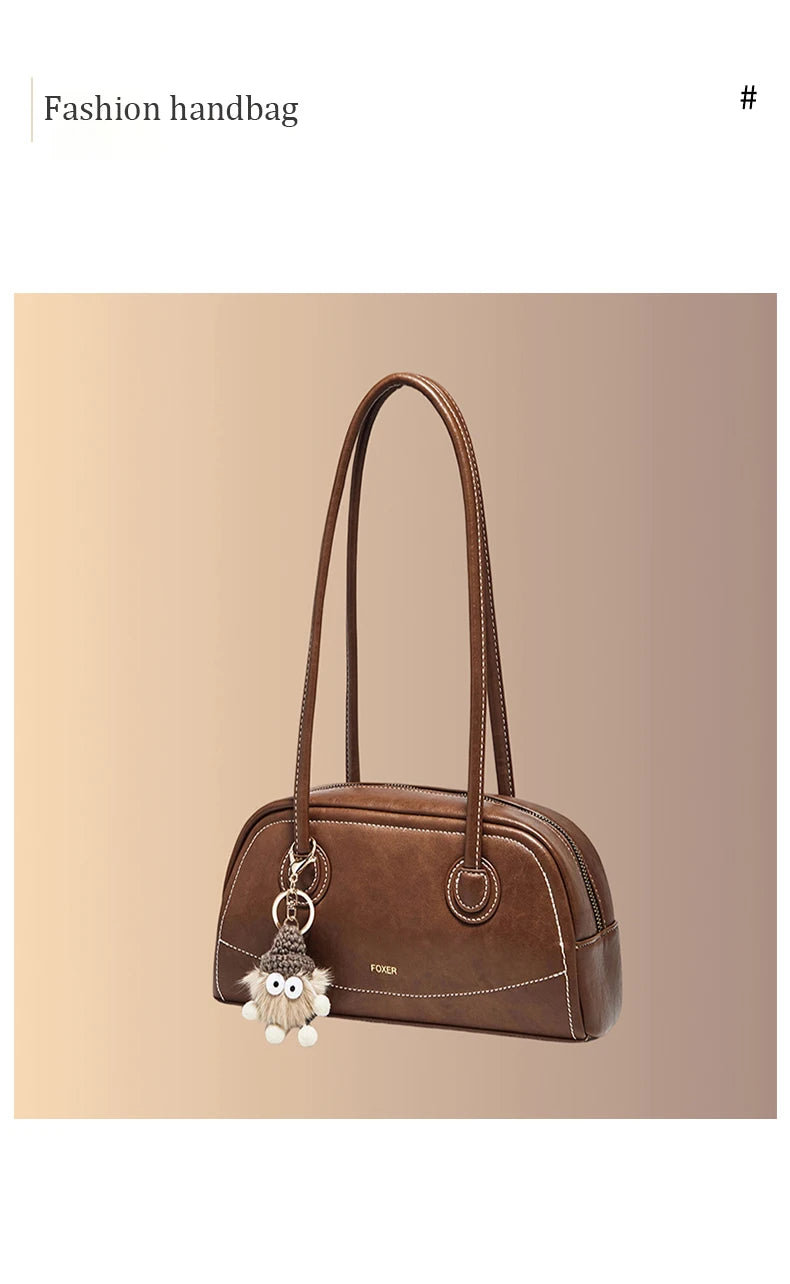 FOXER New Large Capaci Women's Handbag PU Leather Simple Retro Single Underarm Bag for Female Casual Commuting Pillow Bag Purse
