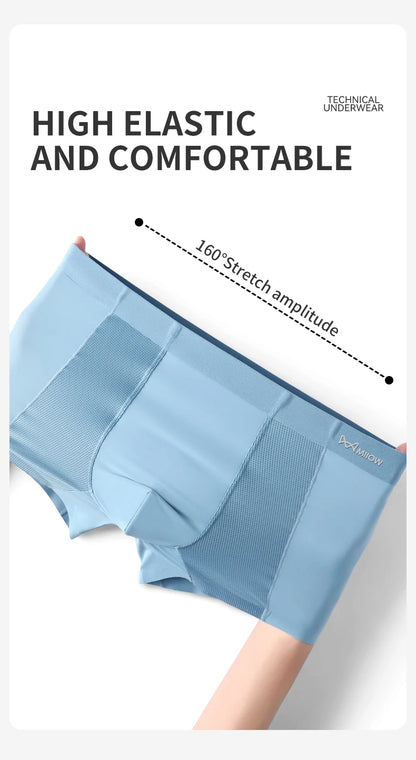MIIOW Men's Breathable Underwear Set - Ice Silk Mesh Antibacterial Cotton Crotch Seamless Boxers