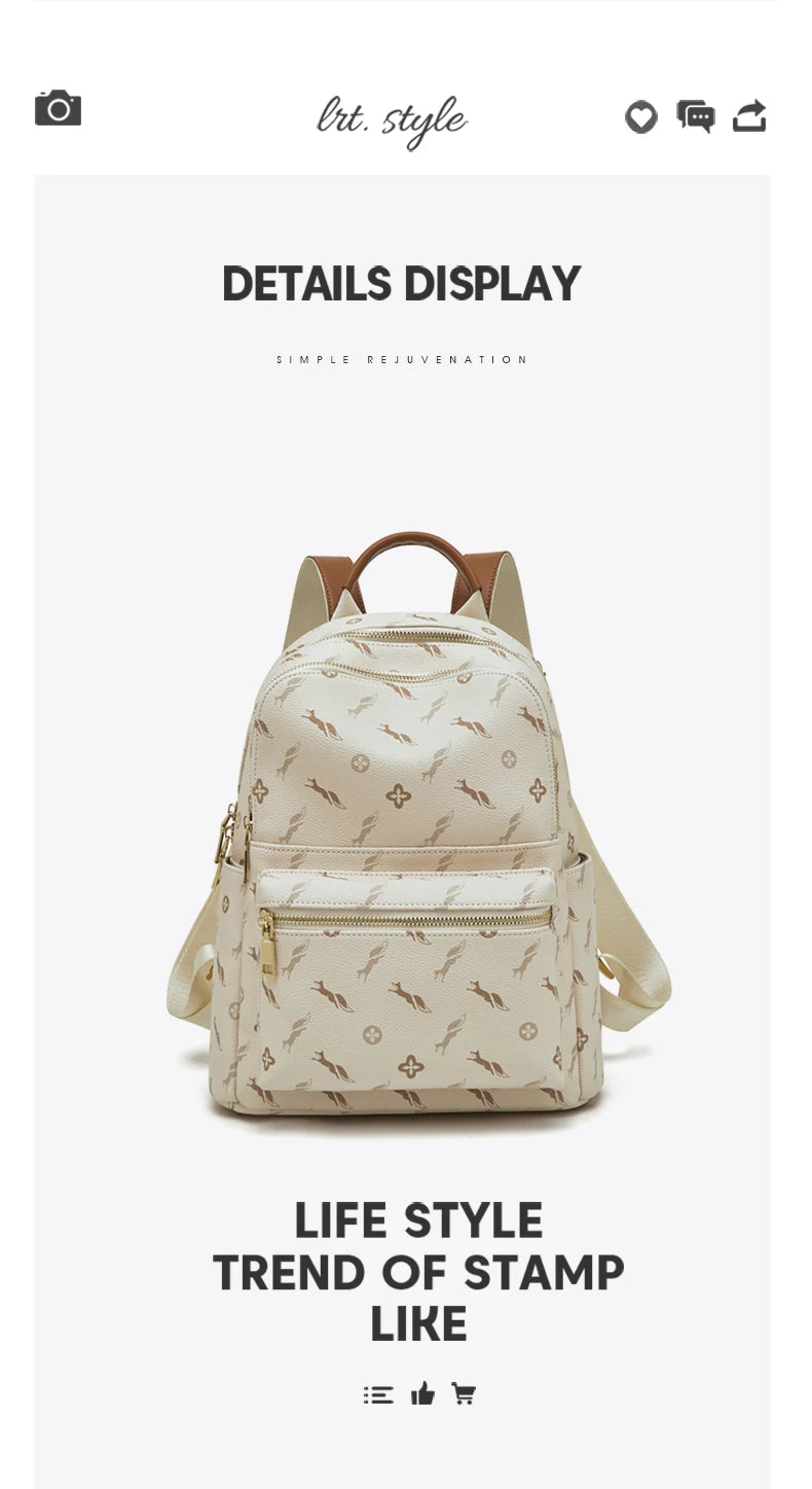 FOXER Women's Backpack Signature PVC Printing Fashion Travel Shoulder Bag Ladies Travel Rucksack Female Casual Monogram Backpack