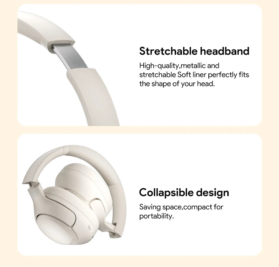 QCY H3 Wireless Headphones with Hybrid Active Noise Cancellation and 60Hrs Playtime, Hi-Res Audio, Bluetooth 5.4 Over Ear Design