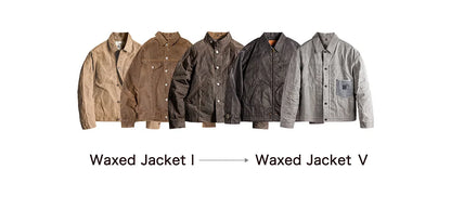 Maden Black Oil Waxed Canvas Hunting Jacket Contrast Topstitching Rugged Cropped Outerwear Casual Short Length for Men Autumn