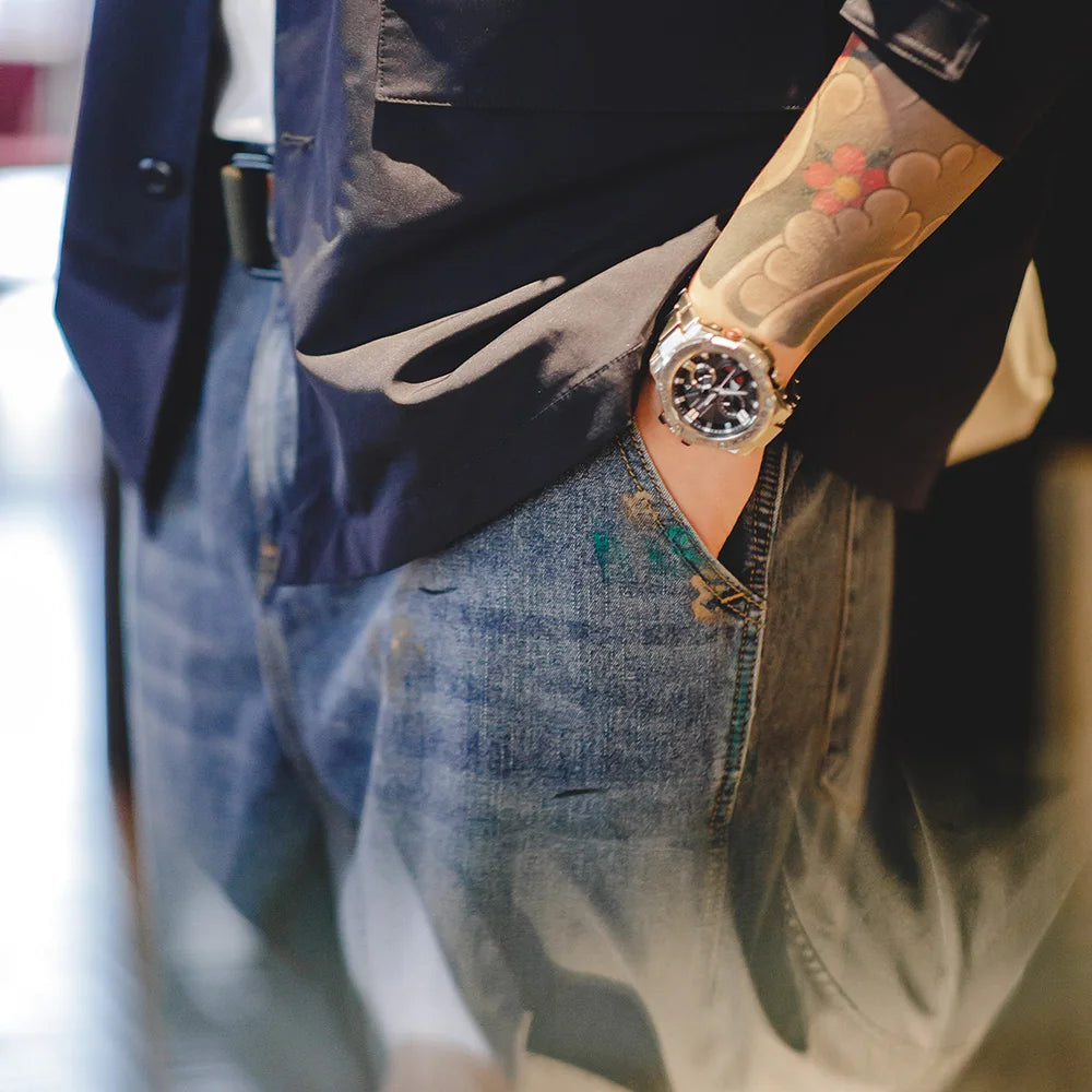 Maden Light Blue Splash-ink Graffiti Jeans