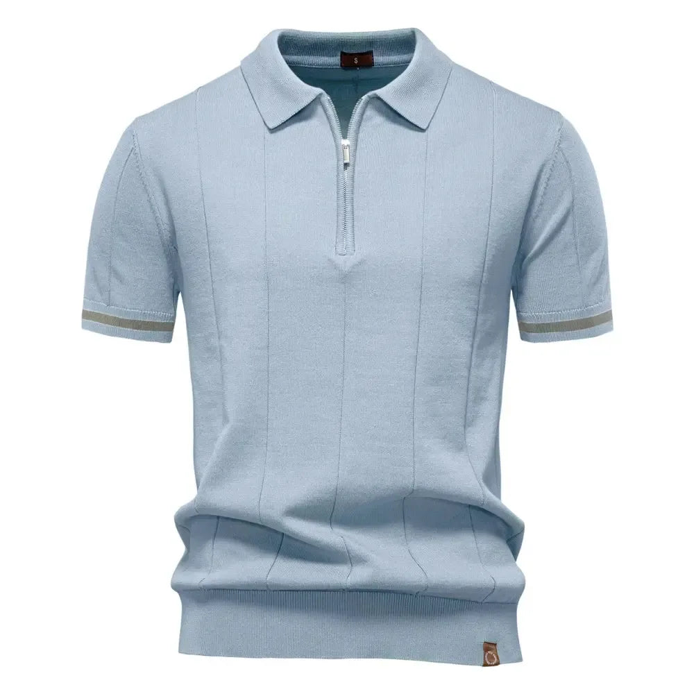 AIOPESON Men's Solid Colour Sports Zipper Polo Shirts - ShopHub