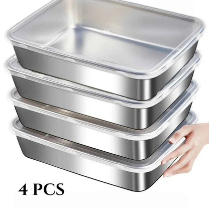 4-Piece Stainless Steel Baking Pans with Lids, Non-Stick Rectangular Roasting Dish for Oven, Perfect for Vegetables Meat
