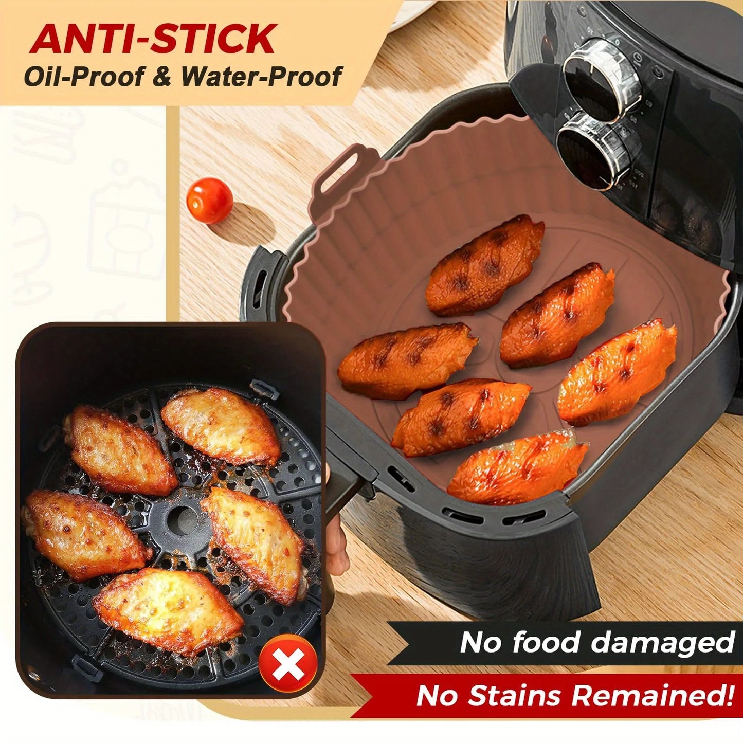 6PC Air Fryer Mats - 450°F Silicone Non-Stick Dual Texture