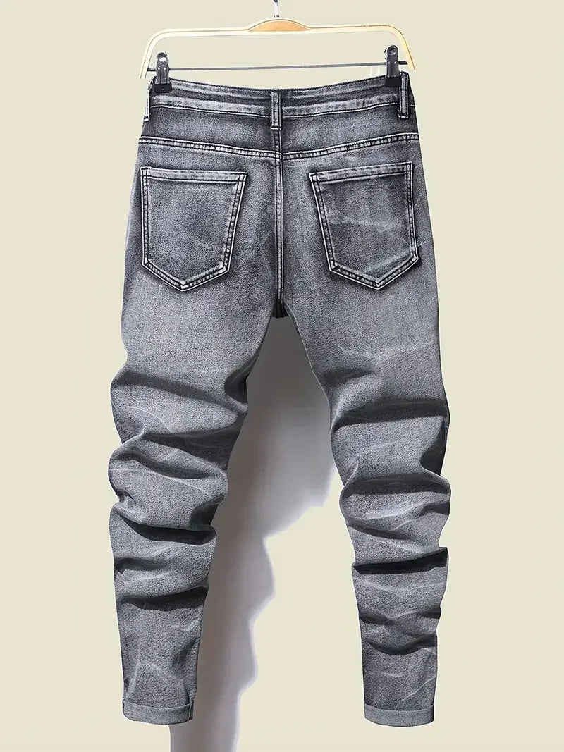 Men's Skinny Jeans With Patchwork Holes - ShopHub