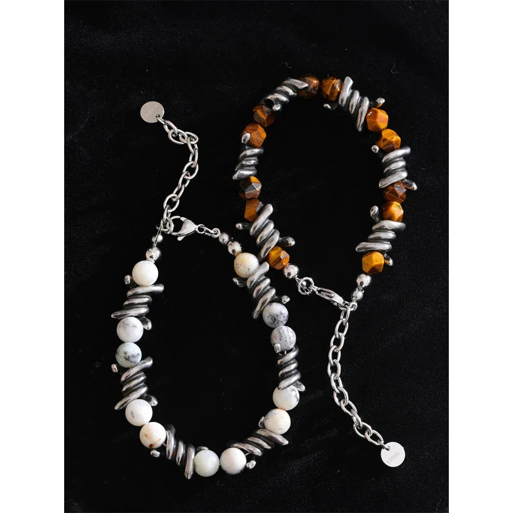 Natural Jade Tiger Stone Chain Men's Bracelet - ShopHub
