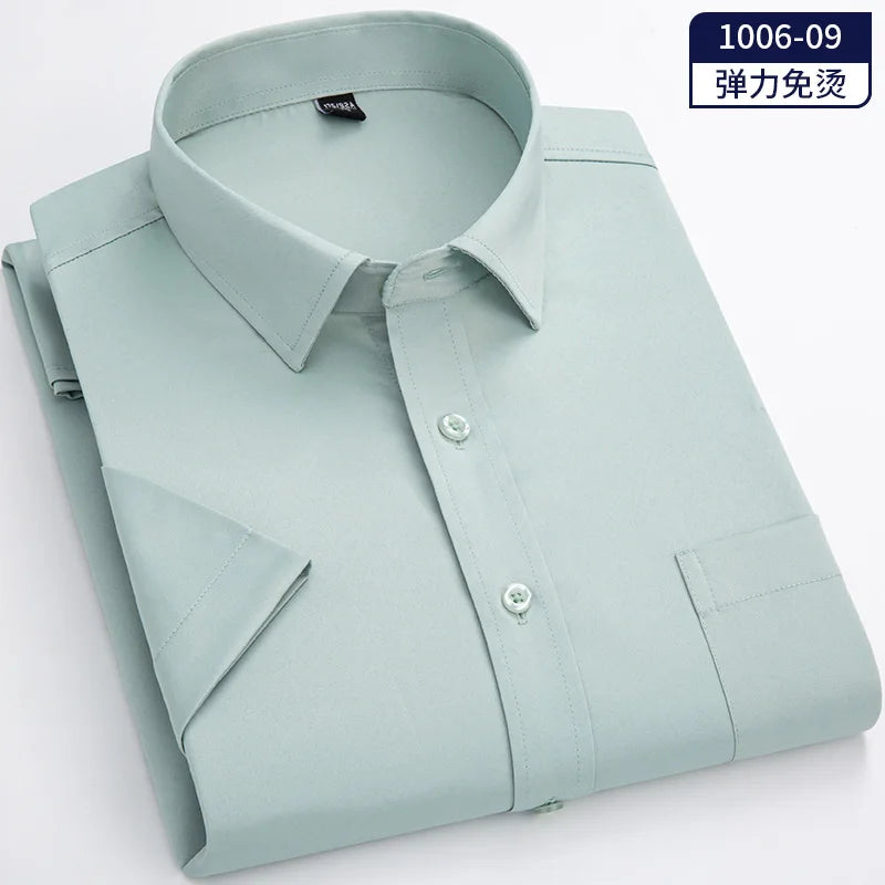 Iron Free Stretch Men Dress Shirt Short Sleeve - Anti-Wrinkle Formal Social Camisas
