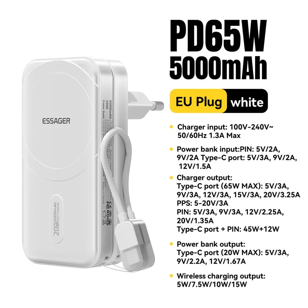 【NEW】Essager 3-in-1 Magnetic 65W GaN Charger and Wireless Power Bank - ShopHub