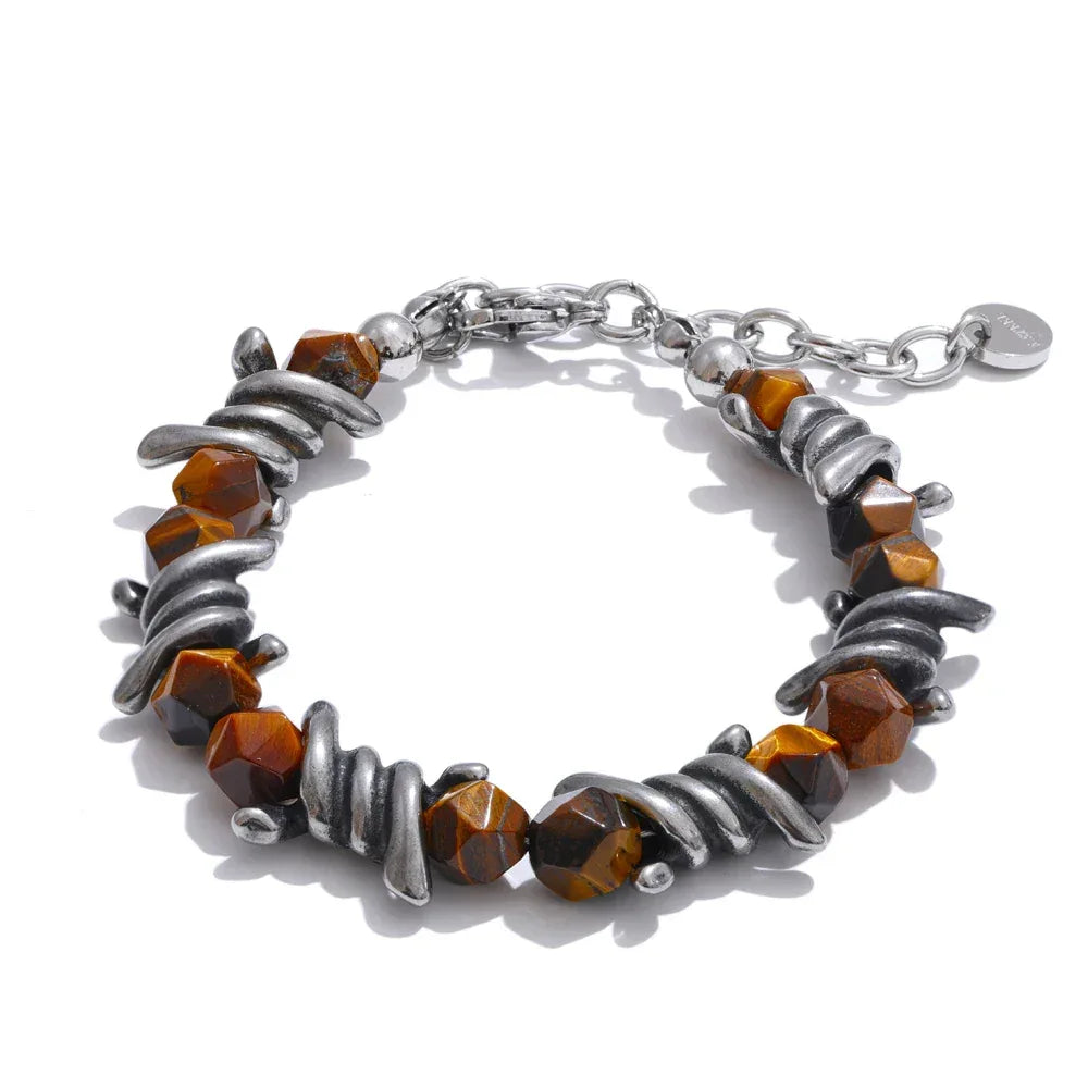 Natural Jade Tiger Stone Chain Men's Bracelet - ShopHub