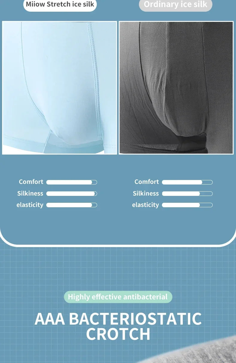 MiiOW Graphene Antibacterial Men’s Boxers - 4Pcs Ice Silk Breathable Underwear Briefs
