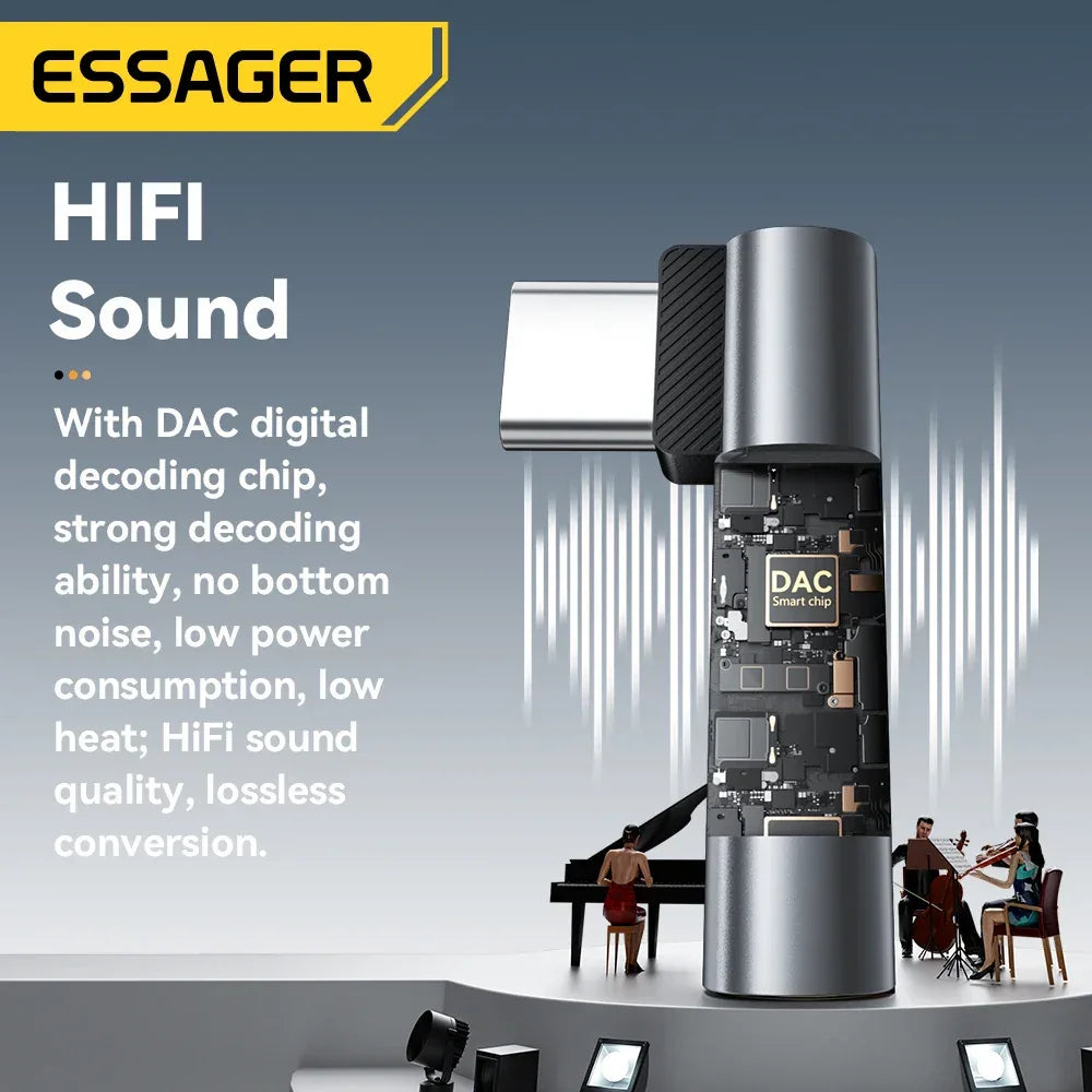 Essager L-shape Type-C to 3.5mm Jack Audio Adapter - ShopHub