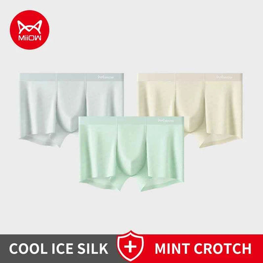MiiOW 3Pcs Silky Ice Silk Men Underwear Boxers Antibacterial Mint Crotch Men's Panties Seamless Breathable Man Underpants Boxers