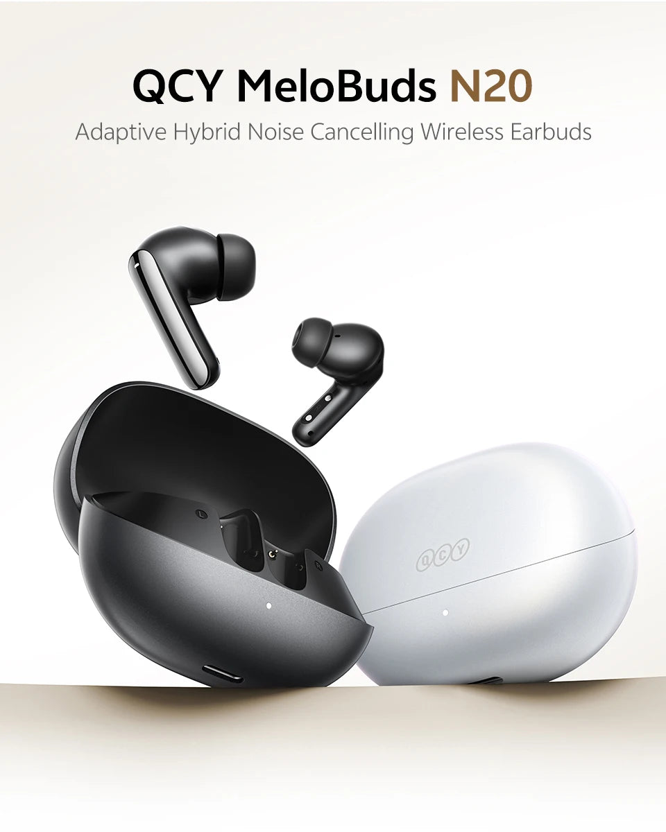 QCY MeloBuds N20 Earphones - Wireless Bluetooth 6.0 with 13mm Drivers and 50dB Adaptive Hybrid Noise Cancelling, 40Hrs Battery Life - ShopHub