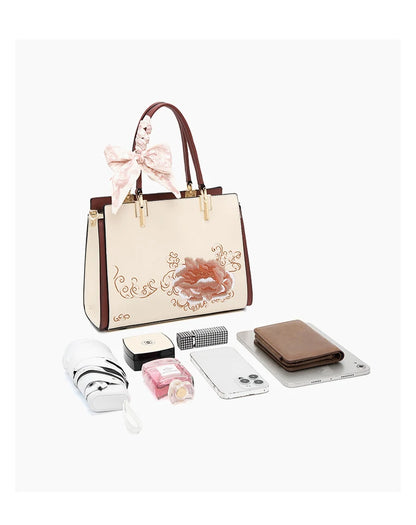 FOXER Luxury Embroidery Women's Handbag Split Leather Elegant Lady Tote Bag Chinese Style Shoulder Bag Best Mother's Day Gift