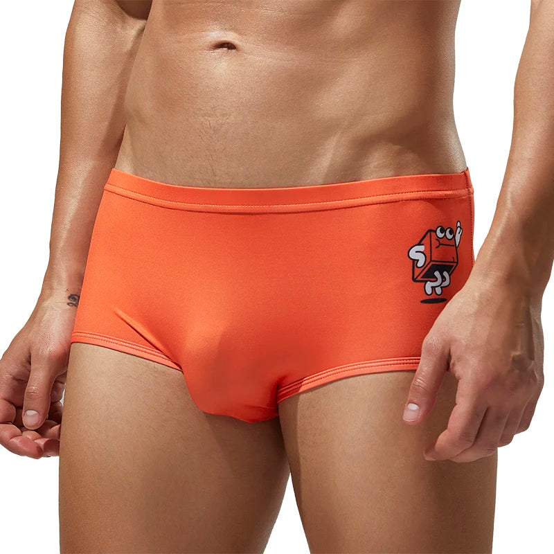 SEOBEAN Men's Ice Silk Underwear with Sexy Cartoon Pattern - Low Waist Half Hollow Boxers