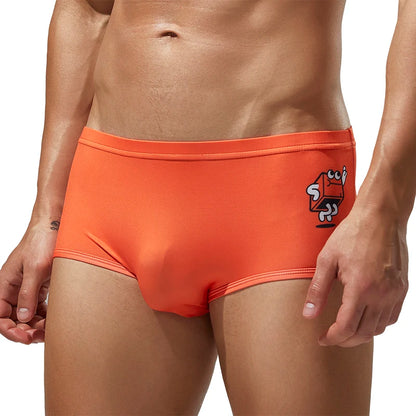 SEOBEAN Men's Ice Silk Underwear with Sexy Cartoon Pattern - Low Waist Half Hollow Boxers