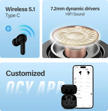 QCY T13 Wireless Earphones with 4 Mic ENC, HD Call, Stereo Sound, Touch Control, Long Standby 40Hrs - ShopHub