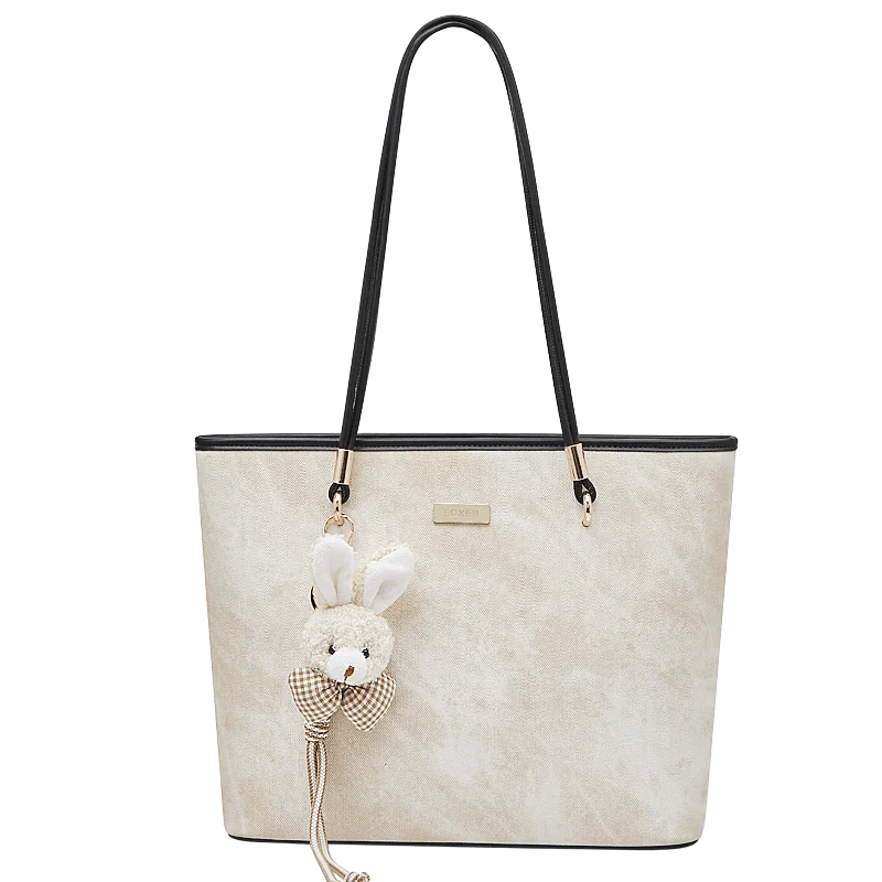FOXER Designer Women's Tote Bag High Quality PVC Leather Female Handbag Trendy Casual Commuter Shoulder Bag with Pendant