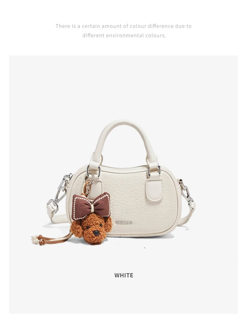 FOXER White Cowhide Leather Women's Shoulder Bag