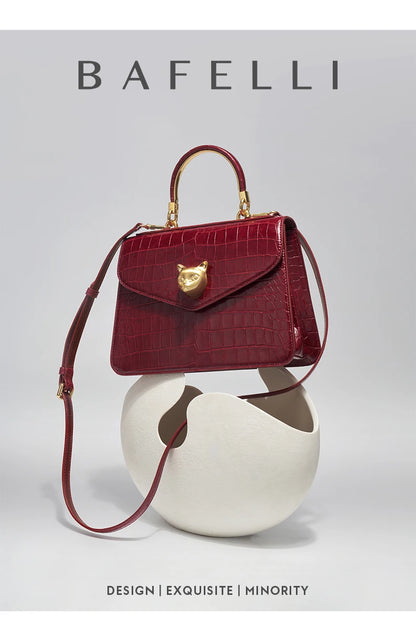 BAFELLI Crocodile-Pattern Leather Business Flap Bag