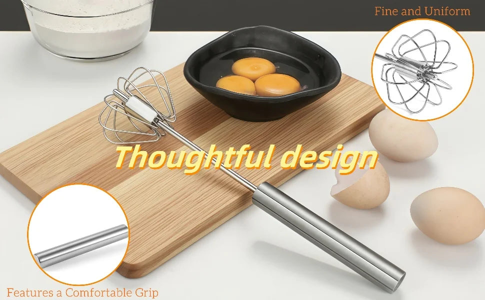 Stainless Steel Egg Beater - 10 Inch Hand Rotary Whisk with 22mm Grip & 7cm Whisk Head for Cooking and Baking