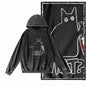 Night Prowler Cat Graphic Acid-Washed Black Hoodie