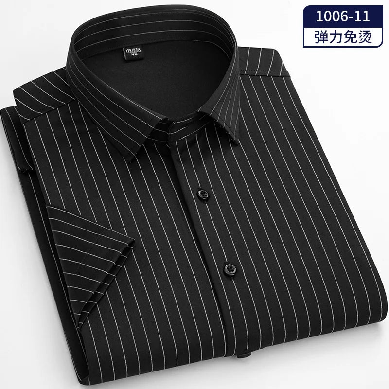 Iron Free Stretch Men Dress Shirt Short Sleeve - Anti-Wrinkle Formal Social Camisas
