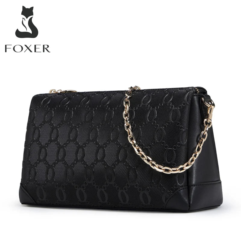 FOXER 2026 Spring Summer Women's Crossbody Bag Split Leather Fashion Chain Shoulder Bag Luxury Commuter Lady Cellphone Purse