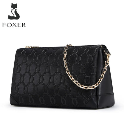 FOXER 2026 Spring Summer Women's Crossbody Bag Split Leather Fashion Chain Shoulder Bag Luxury Commuter Lady Cellphone Purse