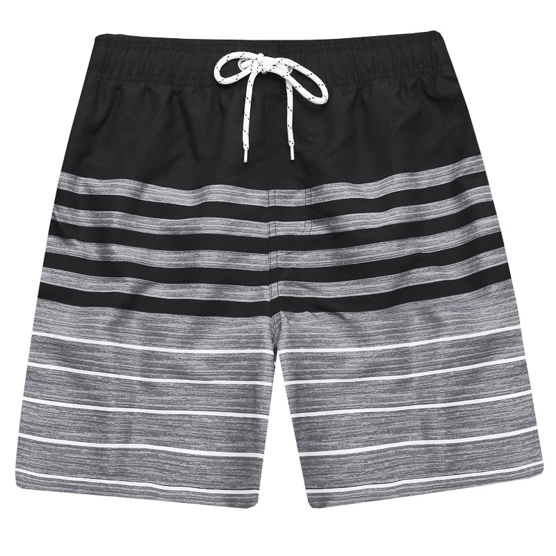 Men's polyester boardshorts with quick-dry fabric, vibrant print, mesh liner, suitable for surfing, beach, and gym activities.