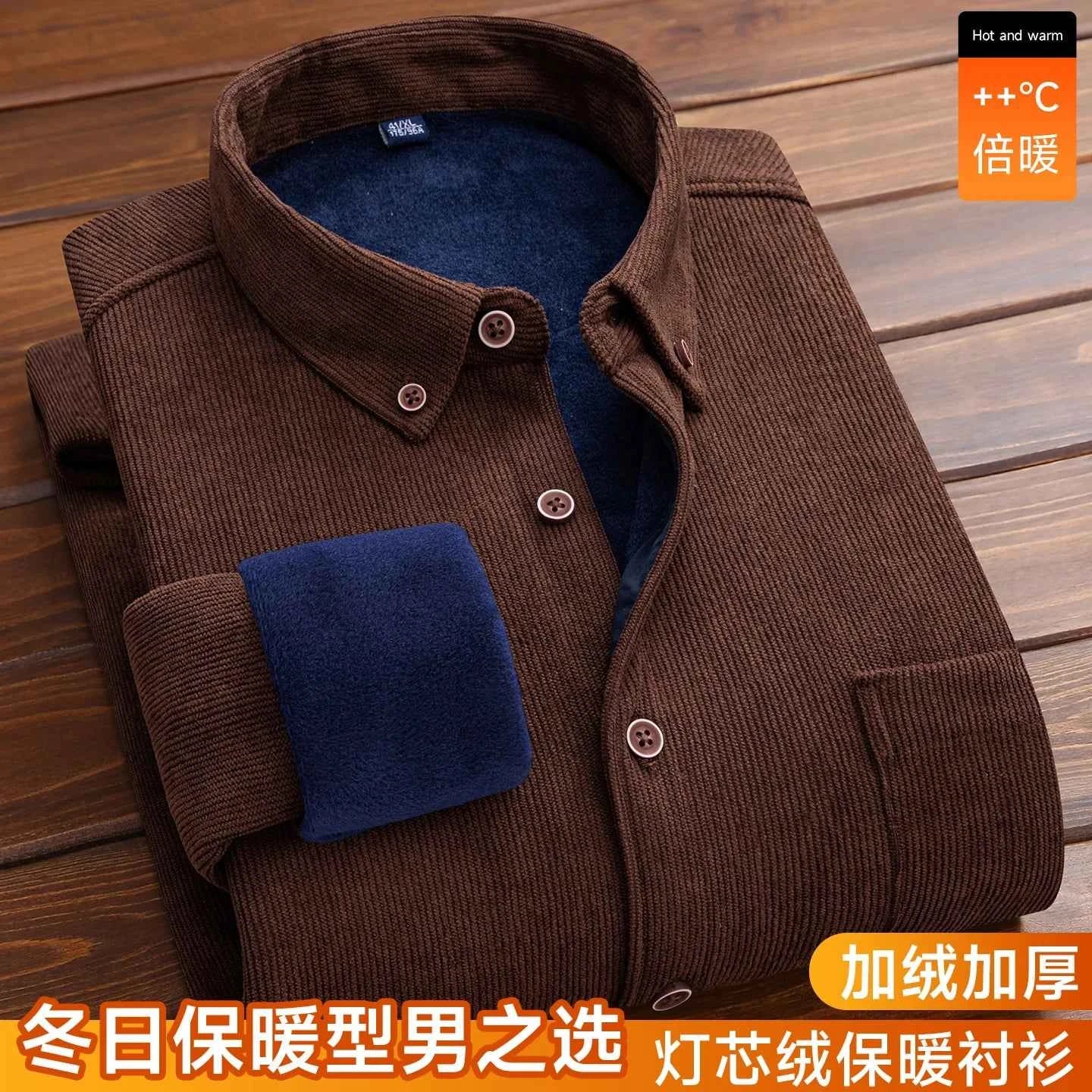 2024 Men's Large Size Corduroy Fleece Warm Plaid Classic Style Regular Fit Velvet Thick Casual Shirt  Brand Clothes Plus L-6XL