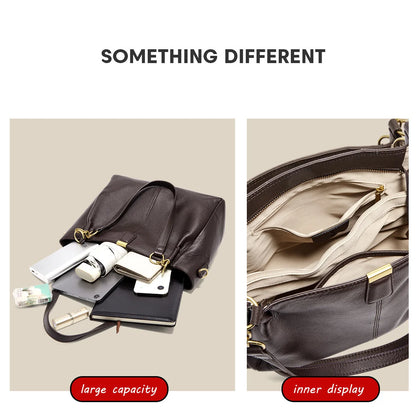 FOXER Genuine Leather Women's Elegant Shoulder Bag Simple Casual Tote Bag Large Capacity Multi-use Crossbody Handbag for Daily