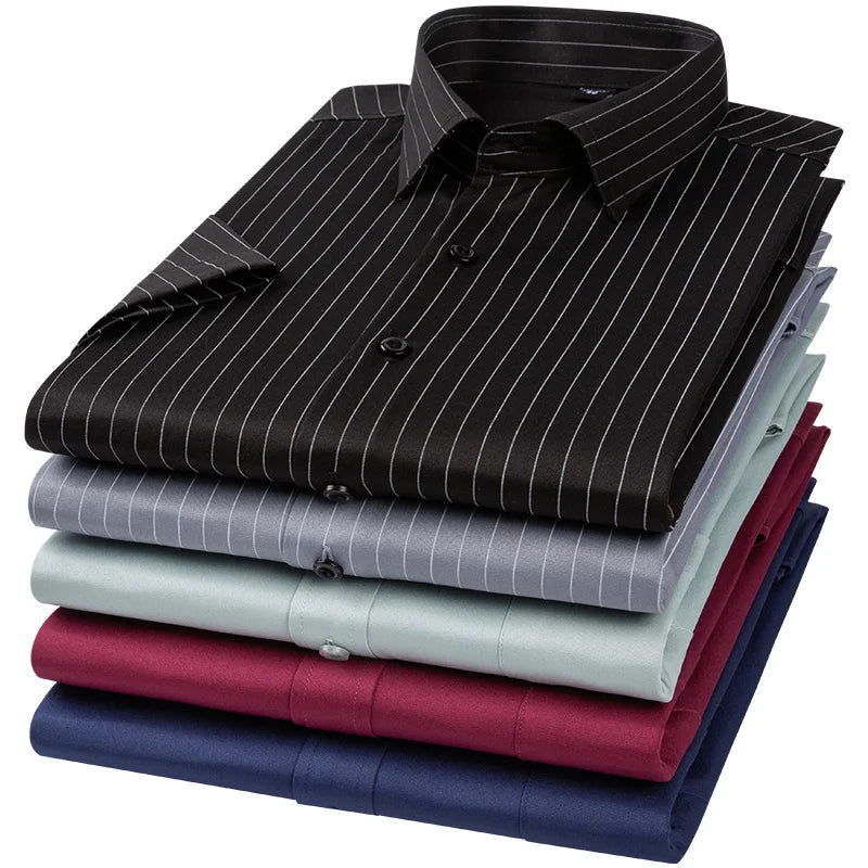 Iron Free Stretch Men Dress Shirt Short Sleeve - Anti-Wrinkle Formal Social Camisas