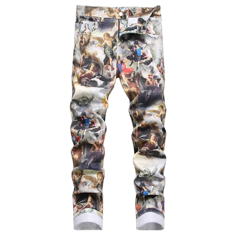 Men’s Classical Painting Print Jeans - ShopHub