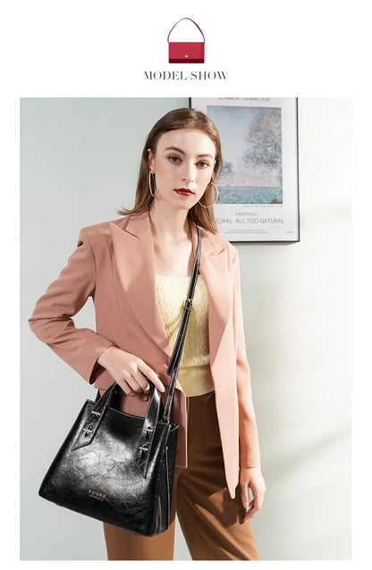 High Quality Women Split Leather Handbag Fashion Workplace Big Capacity Tote Bag Commuter Crossbody Shoulder Bags Mother's Gift